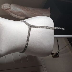 🩶💎Vintage Silver Tone Adjustable 3 Row Rhinestone Chain Link Belt 37"  Length